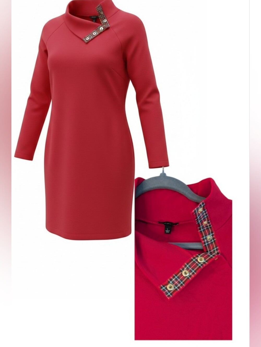 NWT Talbots Cotton Mock Neck Fleece Sweatshirt Dress Red Size Large